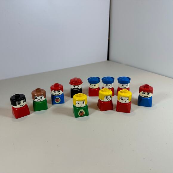 Duplo Lego Lot 11 Square Bottom Chunky Vintage Mini Figures People White Faces - Picture 5 of 6